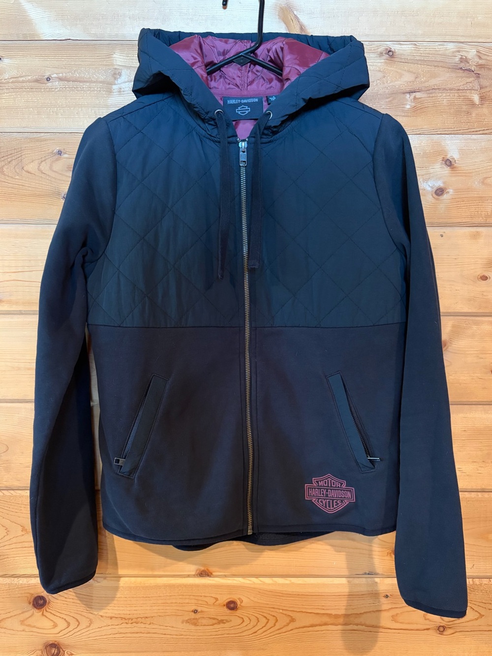 Harley-Davidson Black Quilted Jacket with Maroon Lining